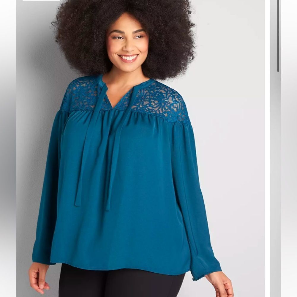 Lane Bryant Split-Neck Lace Yoke Top Size 20